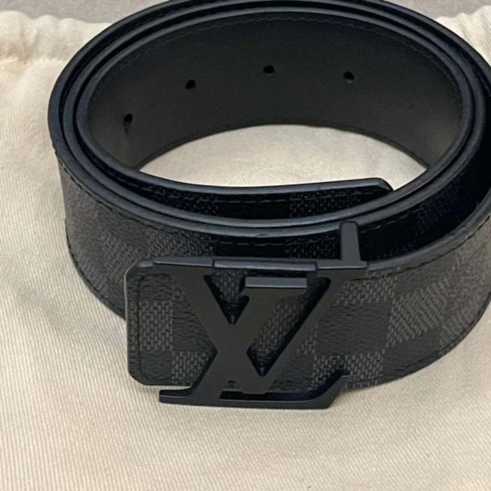 Louis Vuitton Black/ Gray Checkered Men's Belt - Picture 2 of 7